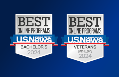 two digital badges on a dark blue background displaying best online programs from US news and world report